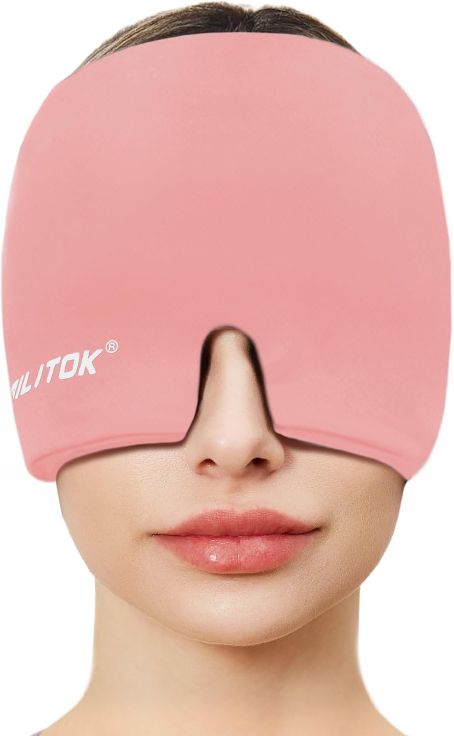 Migraine Headache Relief Cap, Gel Ice Head Wrap, Hot and Cold Therapy, Headache Eyes Mask for Sinus, Puffy Eyes, Tension and Stress Relief (Pink)