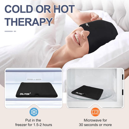 Migraine Headache Relief Cap, Gel Ice Head Wrap, Hot and Cold Therapy, Headache Eyes Mask for Sinus, Puffy Eyes, Tension and Stress Relief (Black)