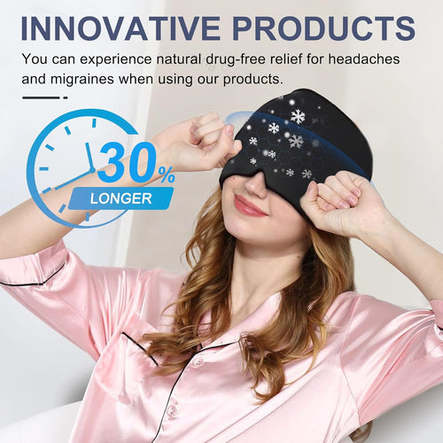 Migraine Headache Relief Cap, Gel Ice Head Wrap, Hot and Cold Therapy, Headache Eyes Mask for Sinus, Puffy Eyes, Tension and Stress Relief (Black)