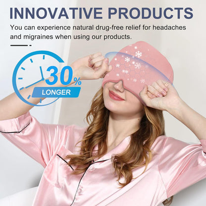 Migraine Headache Relief Cap, Gel Ice Head Wrap, Hot and Cold Therapy, Headache Eyes Mask for Sinus, Puffy Eyes, Tension and Stress Relief (Pink)
