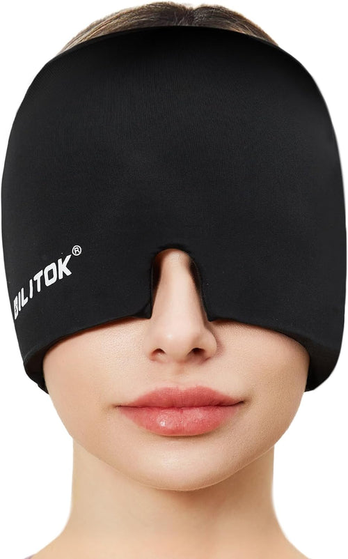 Migraine Headache Relief Cap, Gel Ice Head Wrap, Hot and Cold Therapy, Headache Eyes Mask for Sinus, Puffy Eyes, Tension and Stress Relief (Black)