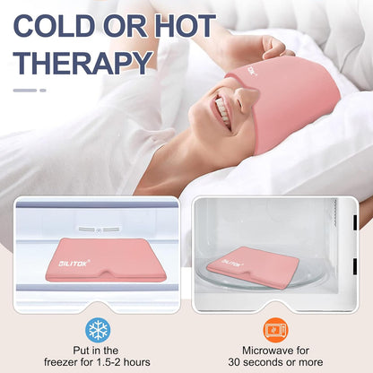 Migraine Headache Relief Cap, Gel Ice Head Wrap, Hot and Cold Therapy, Headache Eyes Mask for Sinus, Puffy Eyes, Tension and Stress Relief (Pink)