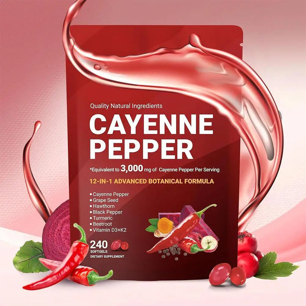 240Pcs Cayenne Pepper Health Capsules 12-In-1 Advanced Botanical Formula Softgel Supplements Promotes Healthy Digestion New