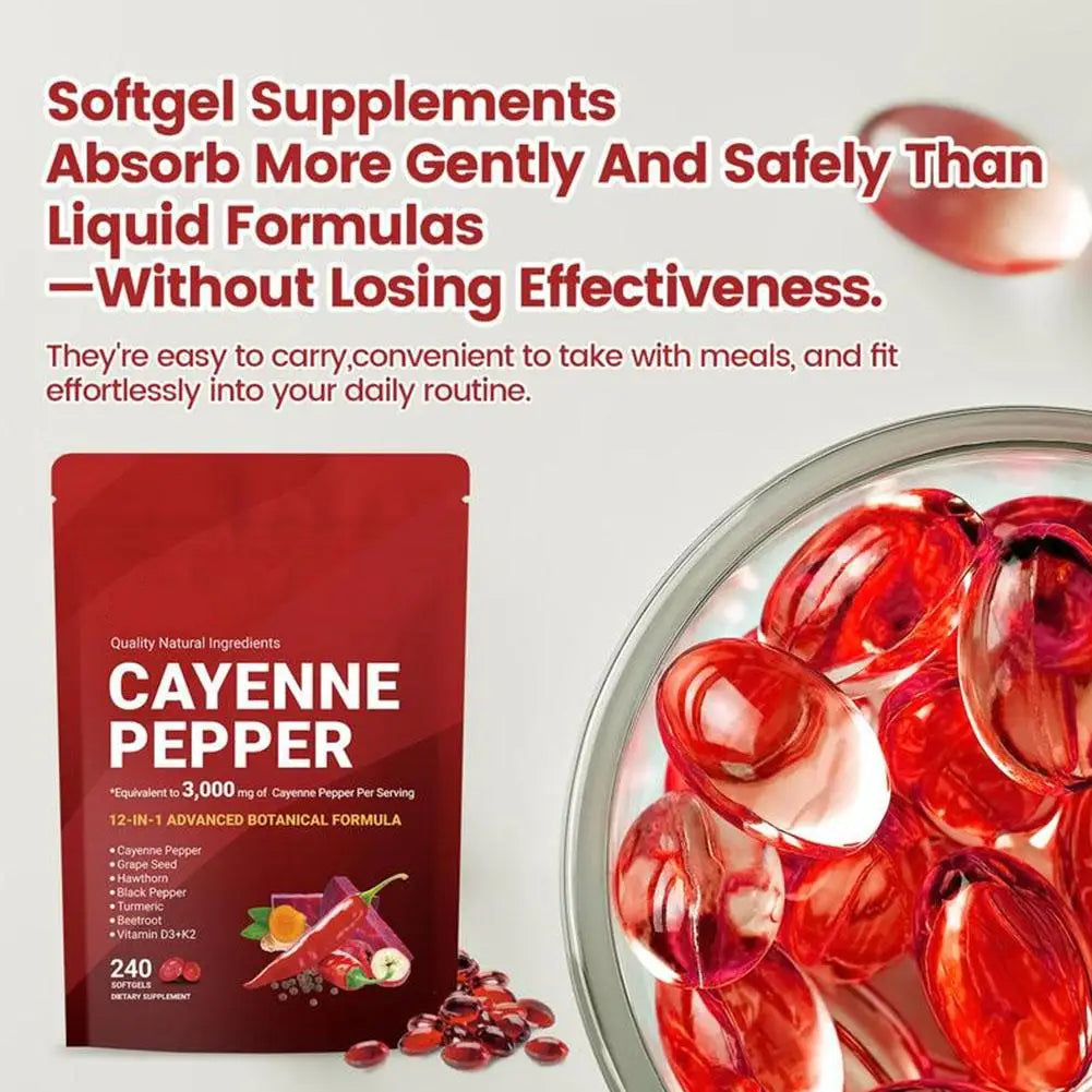 240Pcs Cayenne Pepper Health Capsules 12-In-1 Advanced Botanical Formula Softgel Supplements Promotes Healthy Digestion New