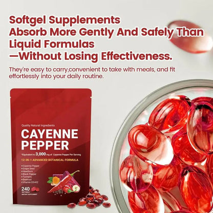 240Pcs Cayenne Pepper Health Capsules 12-In-1 Advanced Botanical Formula Softgel Supplements Promotes Healthy Digestion New