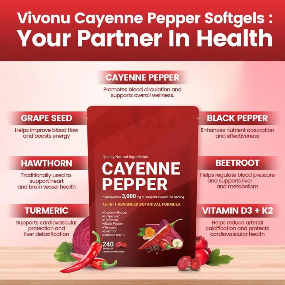 240Pcs Cayenne Pepper Health Capsules 12-In-1 Advanced Botanical Formula Softgel Supplements Promotes Healthy Digestion New
