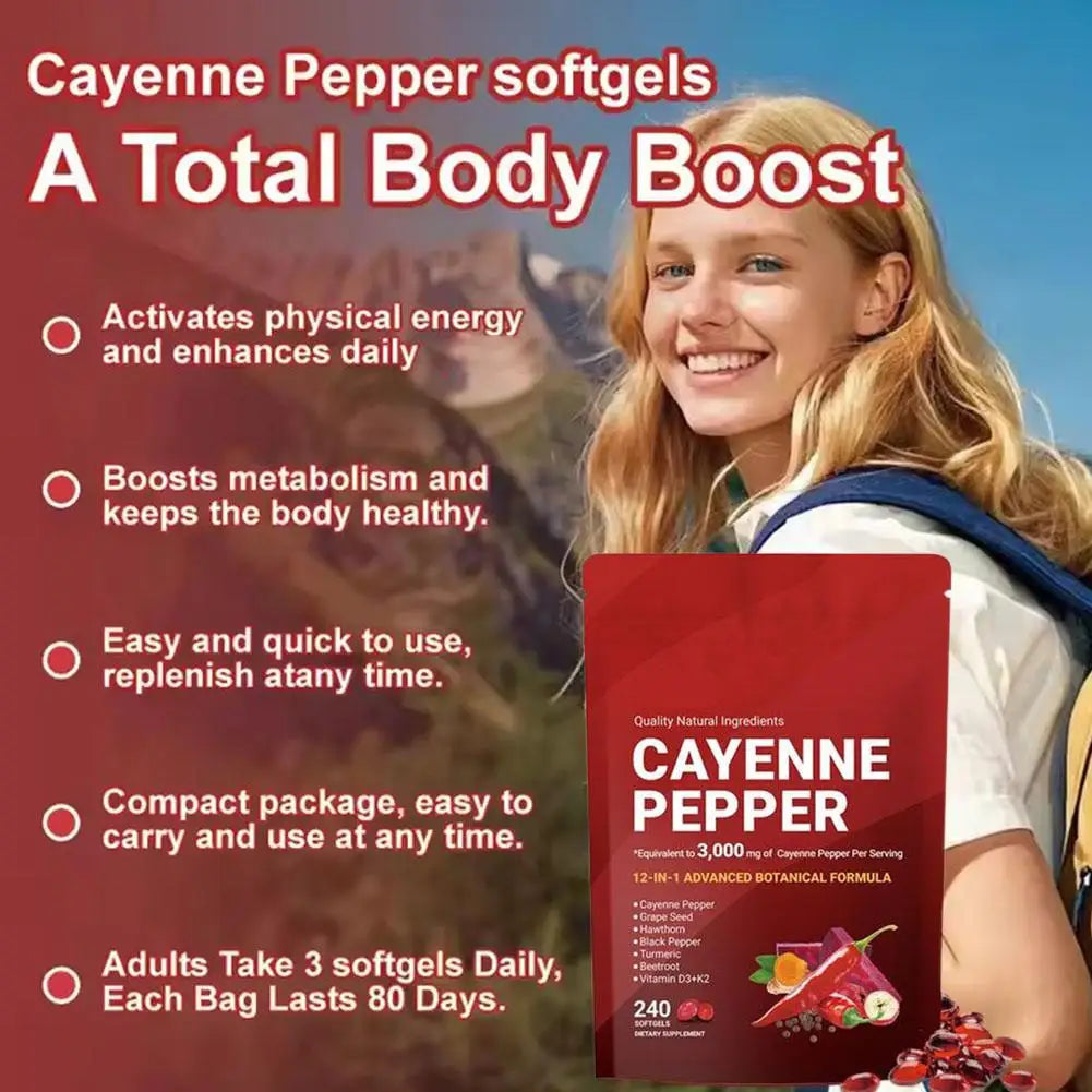 240Pcs Cayenne Pepper Health Capsules 12-In-1 Advanced Botanical Formula Softgel Supplements Promotes Healthy Digestion New